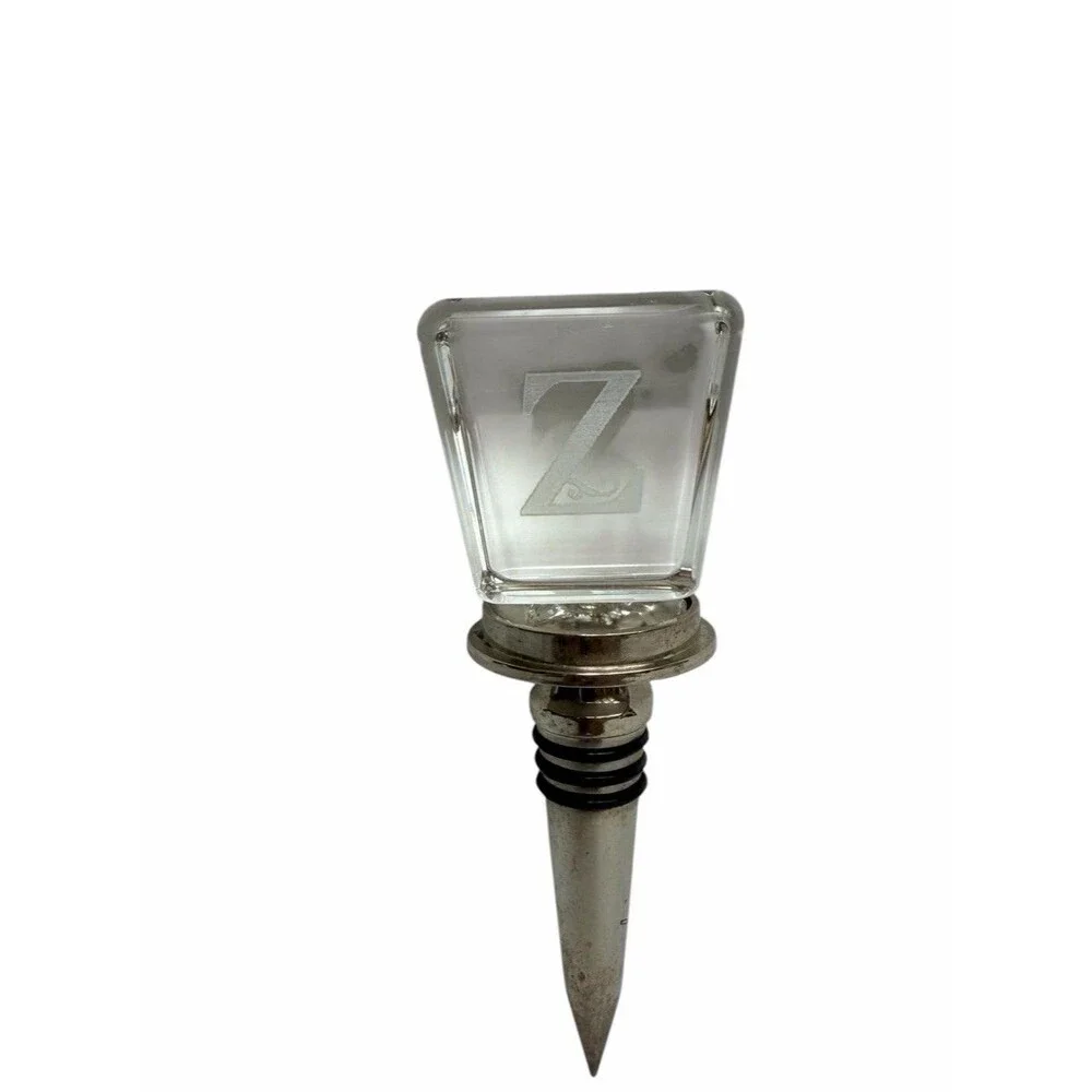Laser Etched Heavy Clear Glass Monogram “Z”Wine Bourbon Wine Stopper Pair